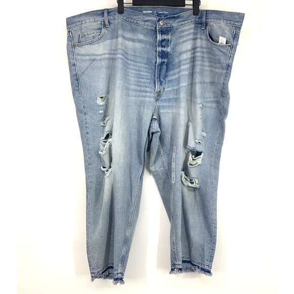 Old Navy Jeans Slouchy Straight Distressed High Rise Button Fly - Picture 3 of 9